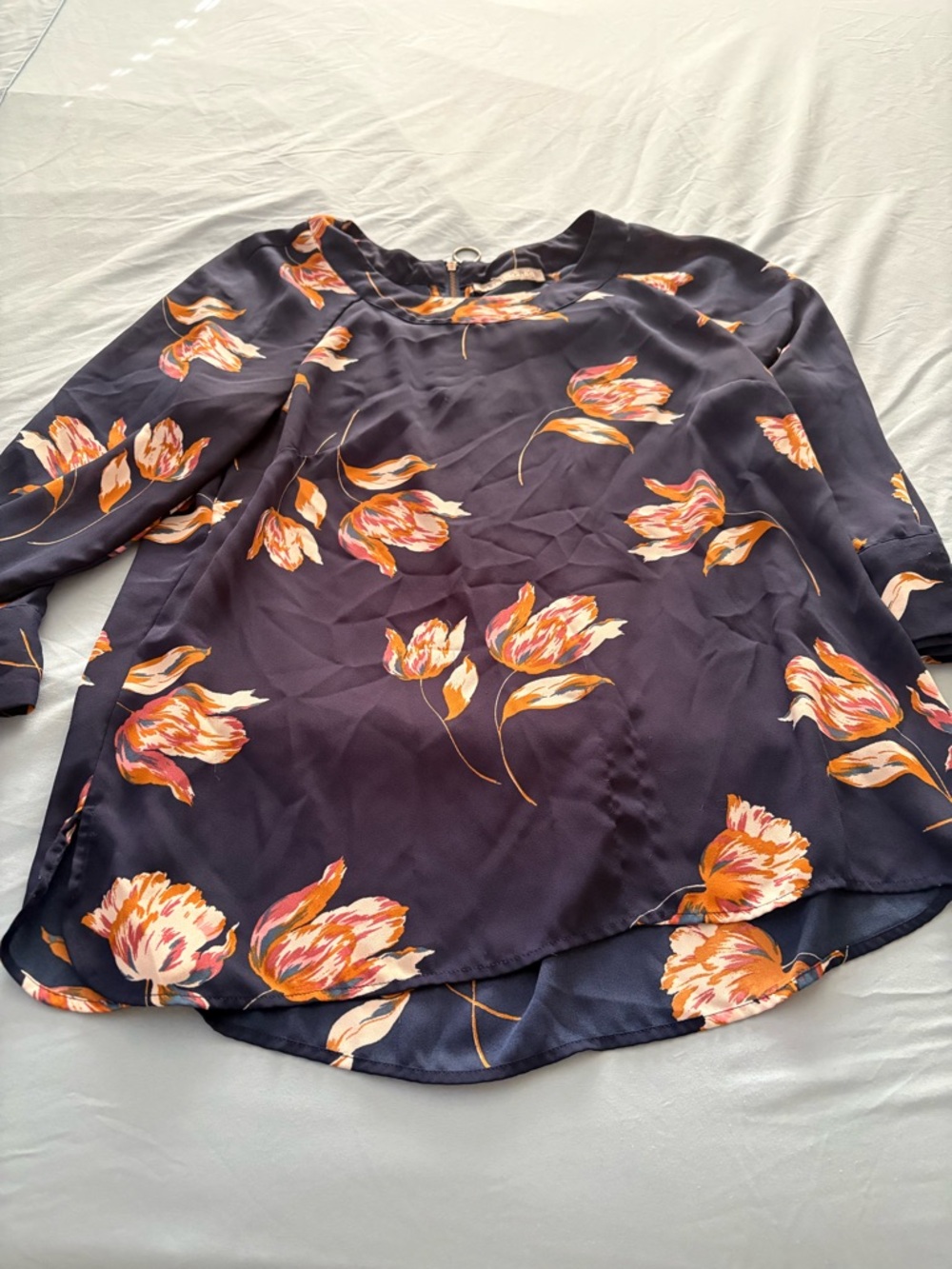 Daniel Rainn Navy Blouse with Orange Floral Tulips